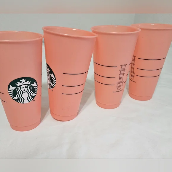 Starbucks Reusable Pink Coral Cold Cups Set of 4 | 16oz Summer Aesthetic Drinkwa - Picture 3 of 4
